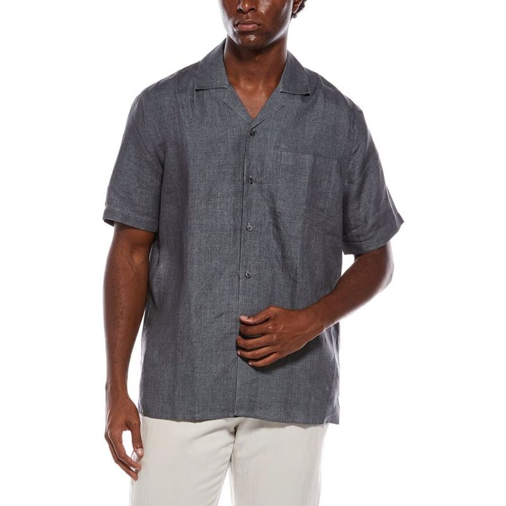 Isaia Mens  Linen Sport Shirt, Grey